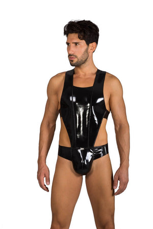 Eros Veneziani Men 7316 black bodysuit thong back PVC latex look Made in Italy