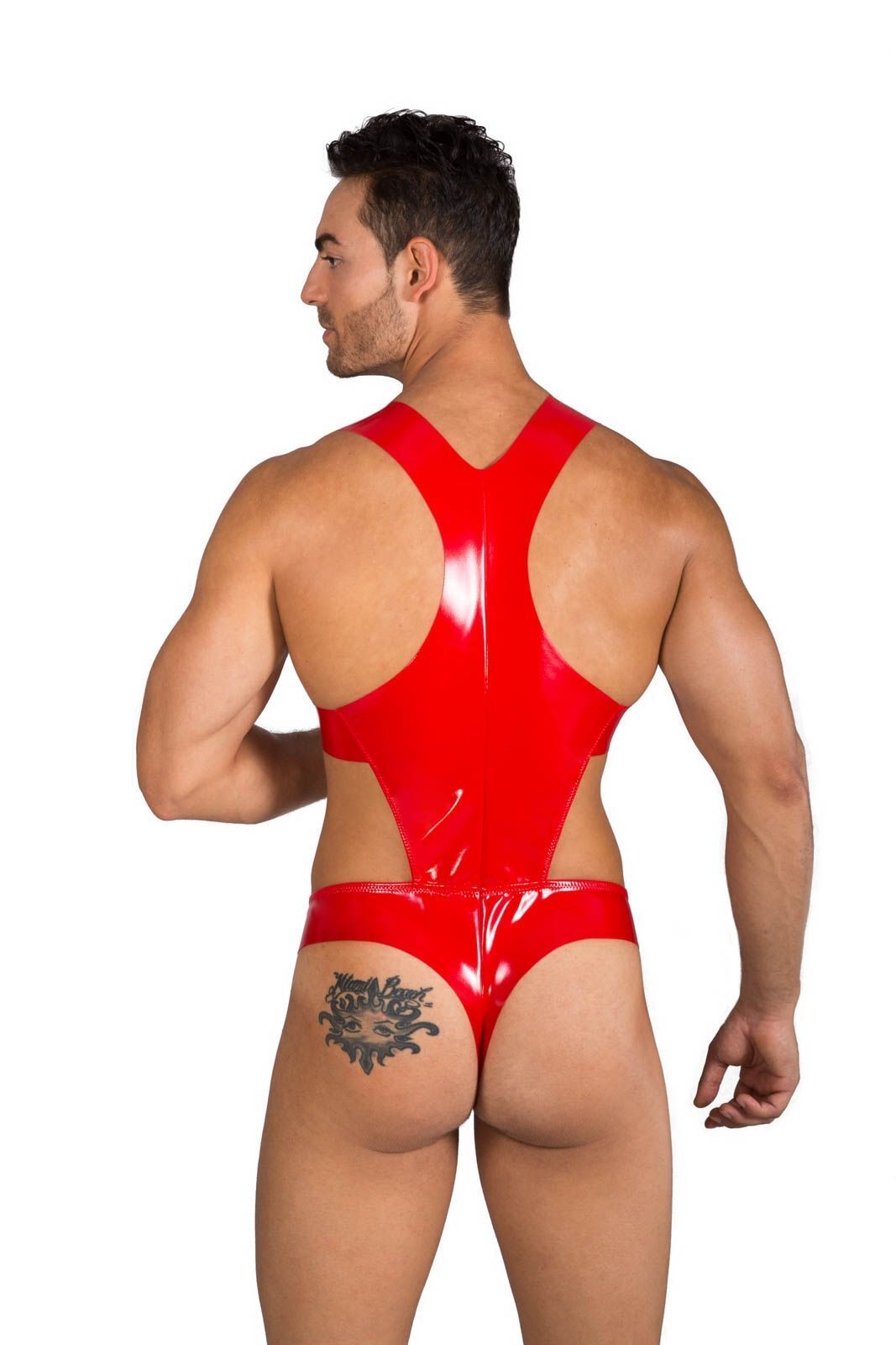 Eros Veneziani Men 7317 red bodysuit thong back PVC latex look Made in Italy