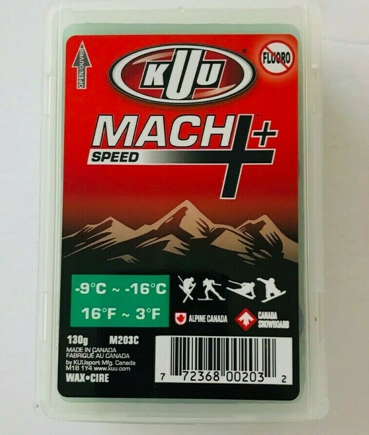 Kuu Mach+ PERFORMANCE GREEN COLD wax 130g -9 to -16 C w/scraper Made in Canada