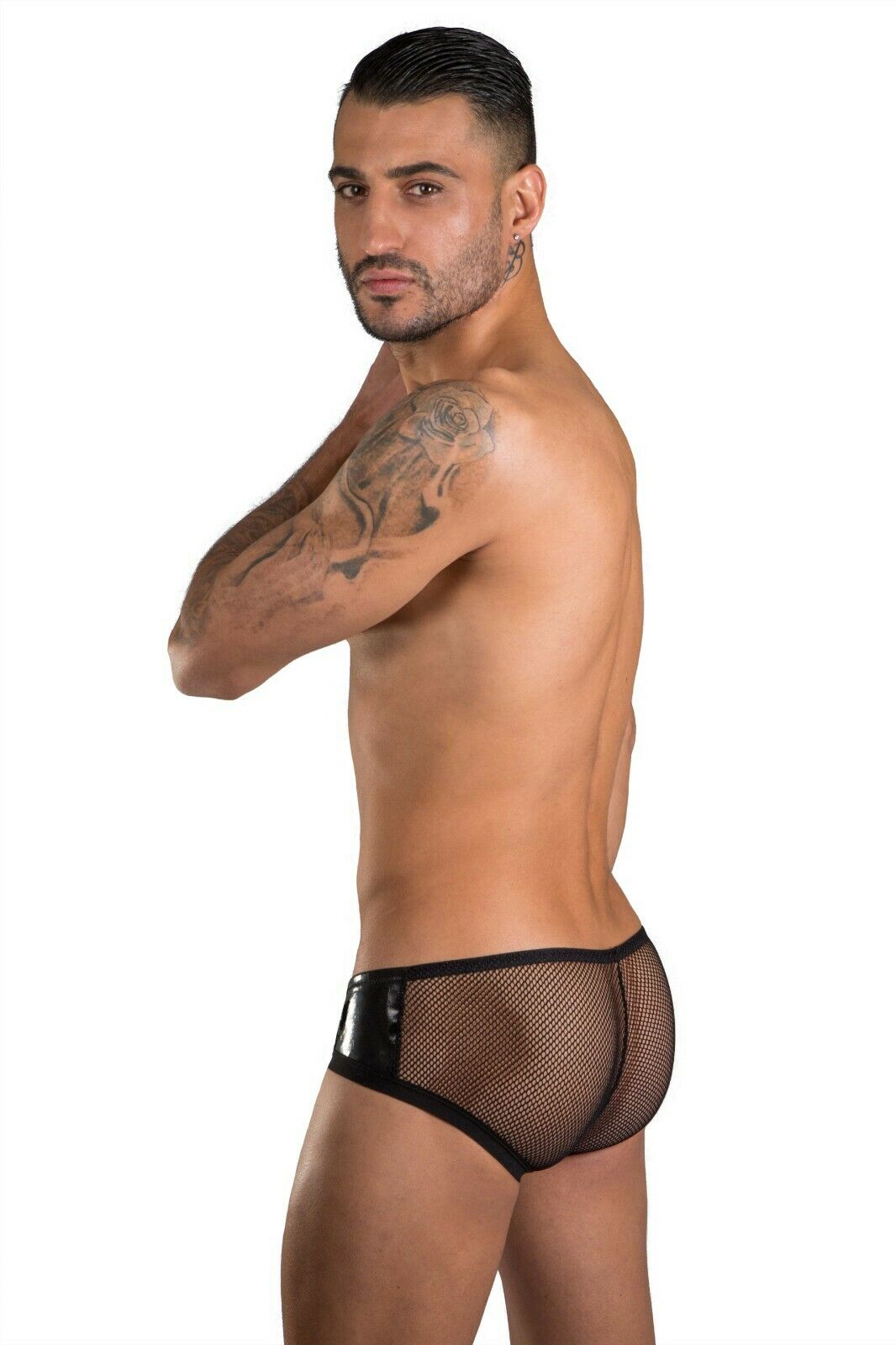 Eros Veneziani Men 3-PACK 7119 Wetlook Leather Brief Mesh Designer From Italy