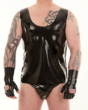 Denber Rubber Sexy LATEX Wetlook Men Tight TANK TOP BLACK Made in UK (DB-113A)