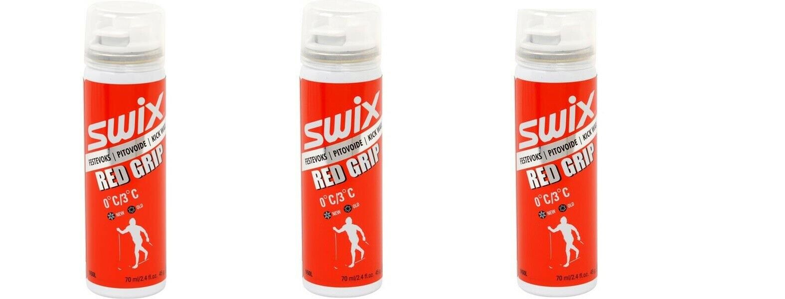 Swix V60L Red grip aerosol liquid kick wax XC 0 to -3C 70ml Pack of 3 (210 ml)