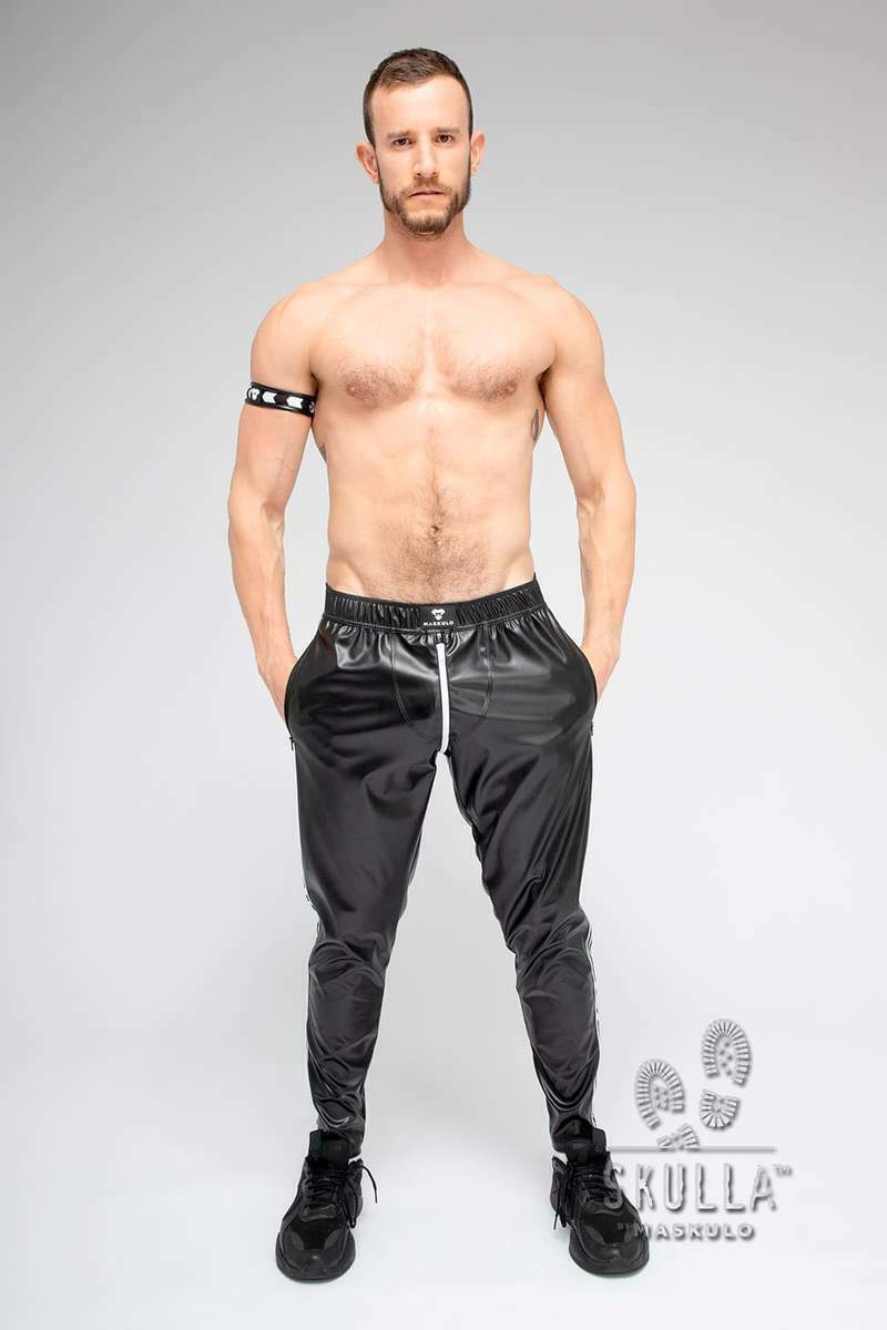 Skulla by Maskulo Zippered Rear Leatherette Pants Made in Russia B/W  (PN071-80)