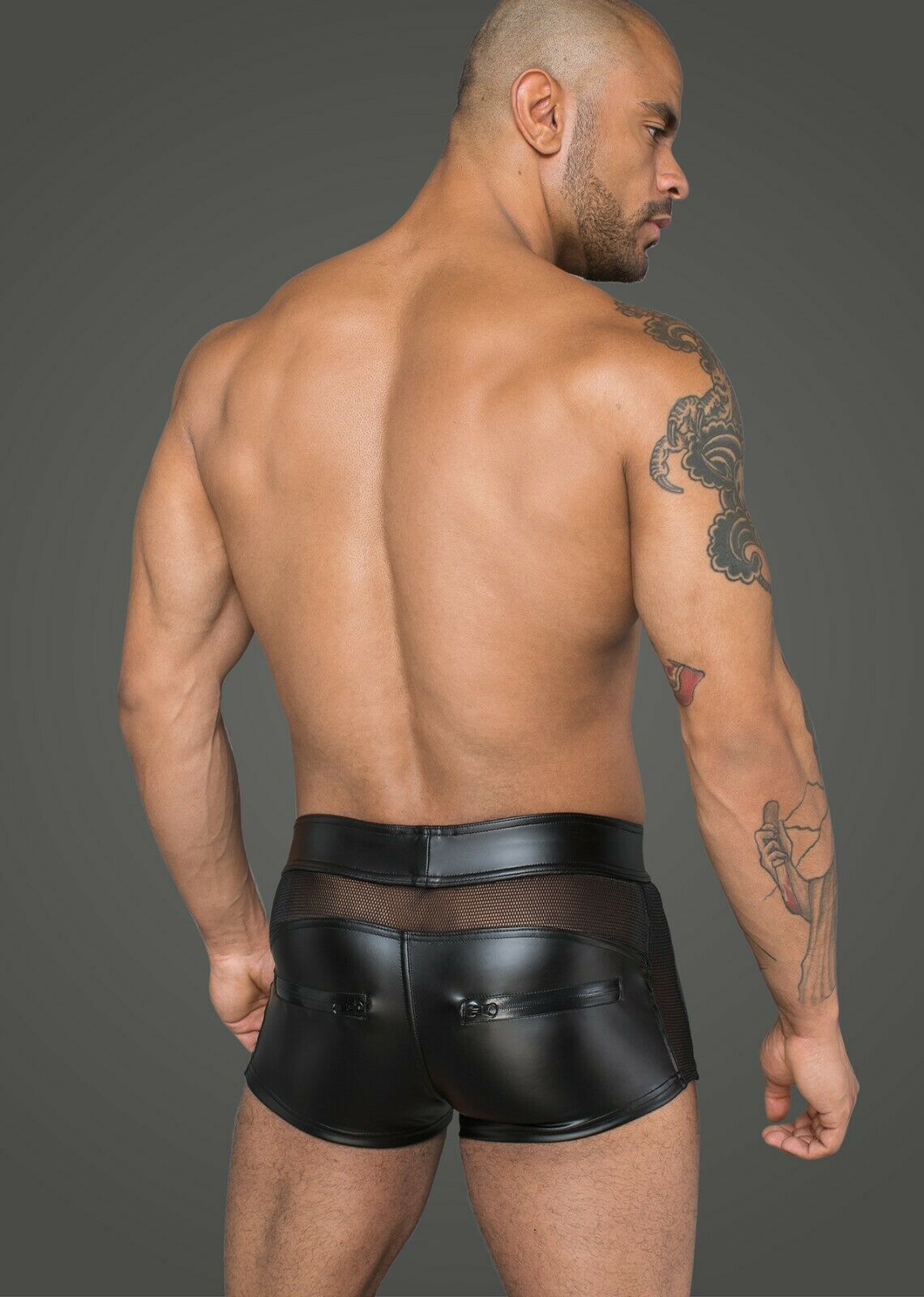 Noir Handmade H058 BLACK Wetlook front zipper boxer Haute couture Made in Poland