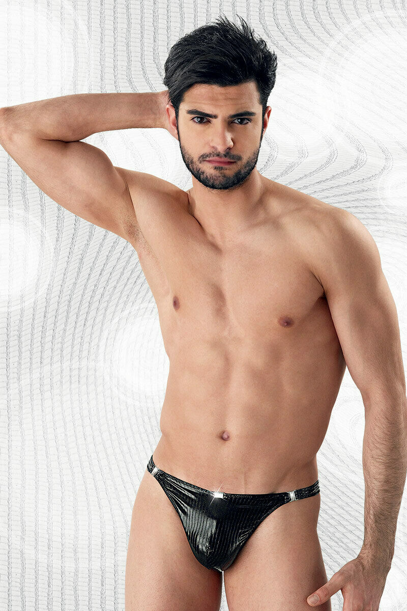 Eros Veneziani Haute Couture Men Striped Pattern Detachable Thong BLACK