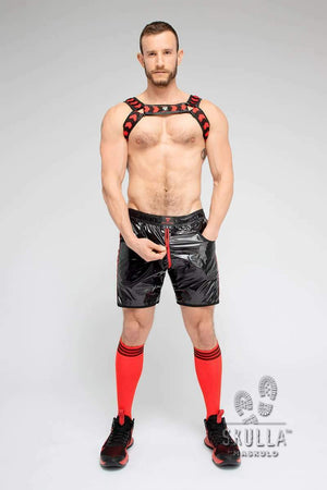 Skulla by Maskulo Men's Shiny Nylon Soccer Shorts Made in Russia RED (SH078-10)